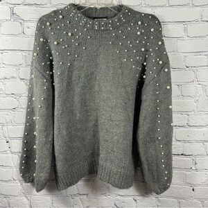 Pretty Little Thing Embellished Pearls Knit Sweater Turtleneck Gray S
